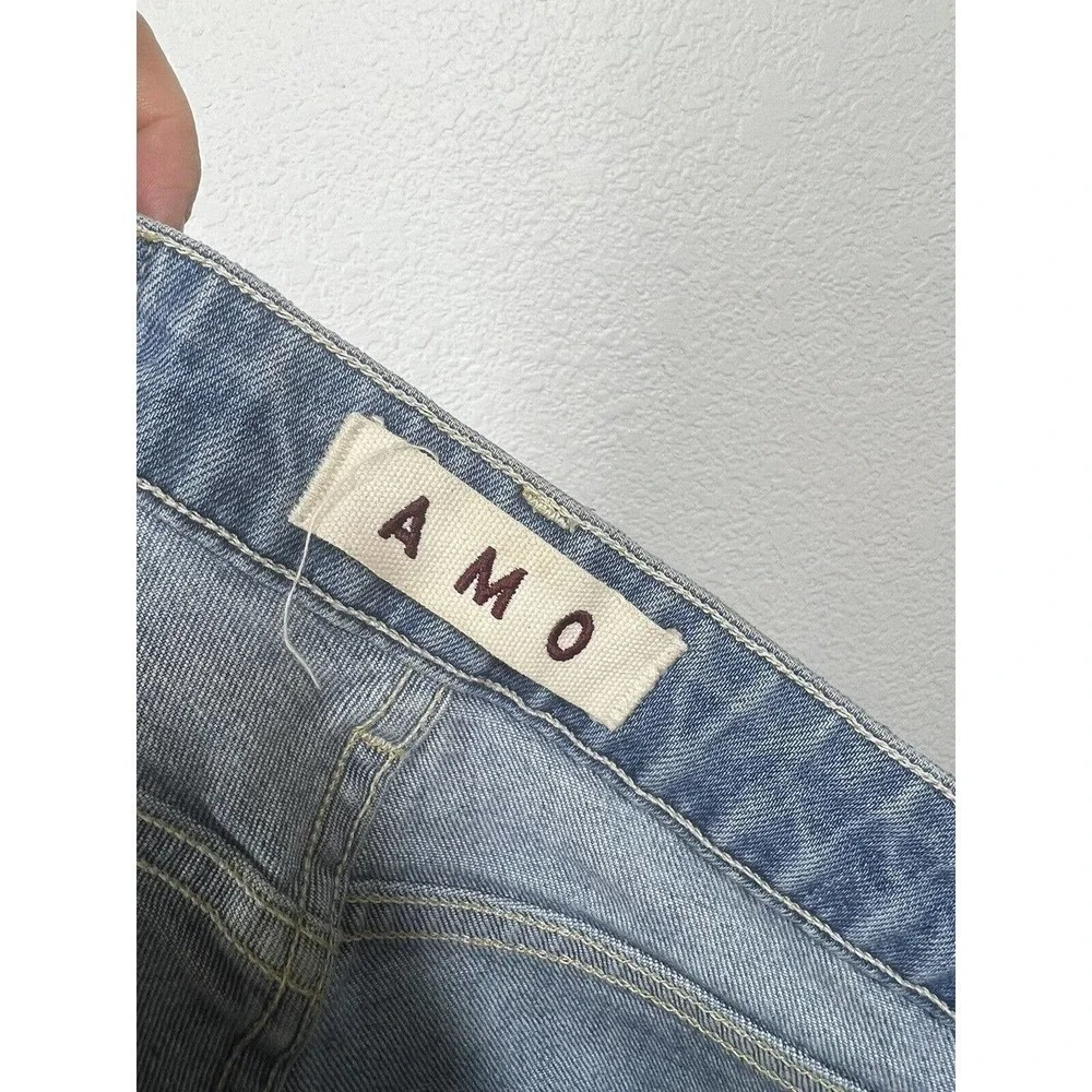 AMO Twist Crop Jeans 70s Blue Size 25 Split Hem
